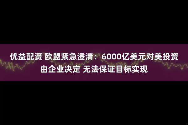 优益配资 欧盟紧急澄清：6000亿美元对美投资由企业决定 无法保证目标实现