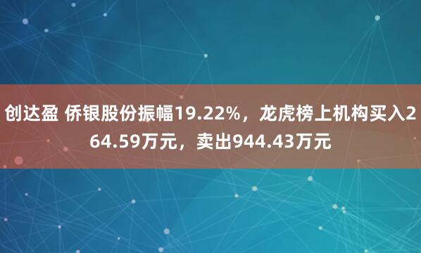 创达盈 侨银股份振幅19.22%，龙虎榜上机构买入264.59万元，卖出944.43万元